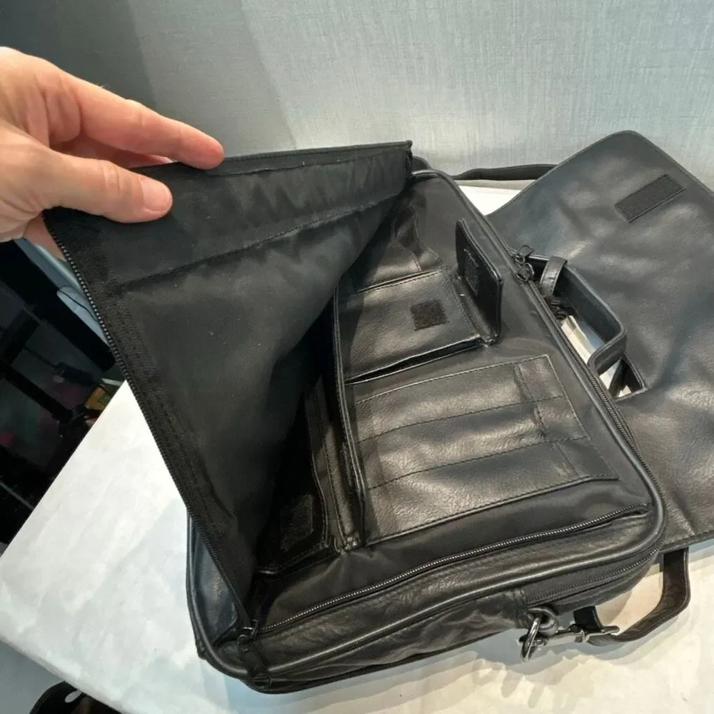 Vtg Hazel Leather Briefcase Shoulder Bag Laptop Computer Black Business Travel
